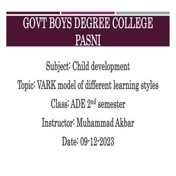 It is about VARK model , very important lecture in B ed, Child development