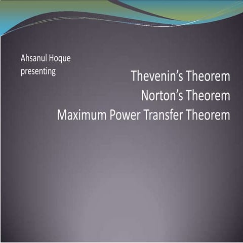 Thevenin norton and max power theorem by ahsanul hoque