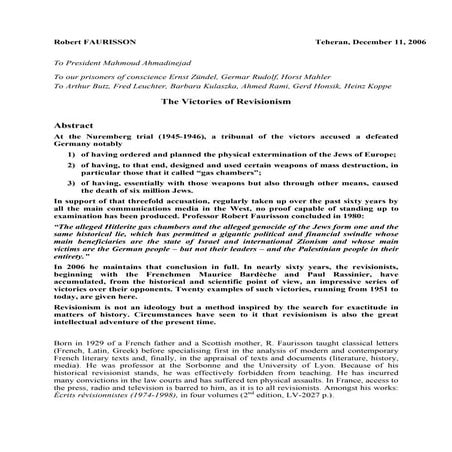 Robert FAURISSON. The victories of revisionism