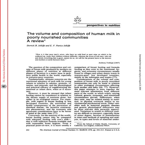The Volume And Composition Of Human Milk In Poorly Nourished Communities   A ...
