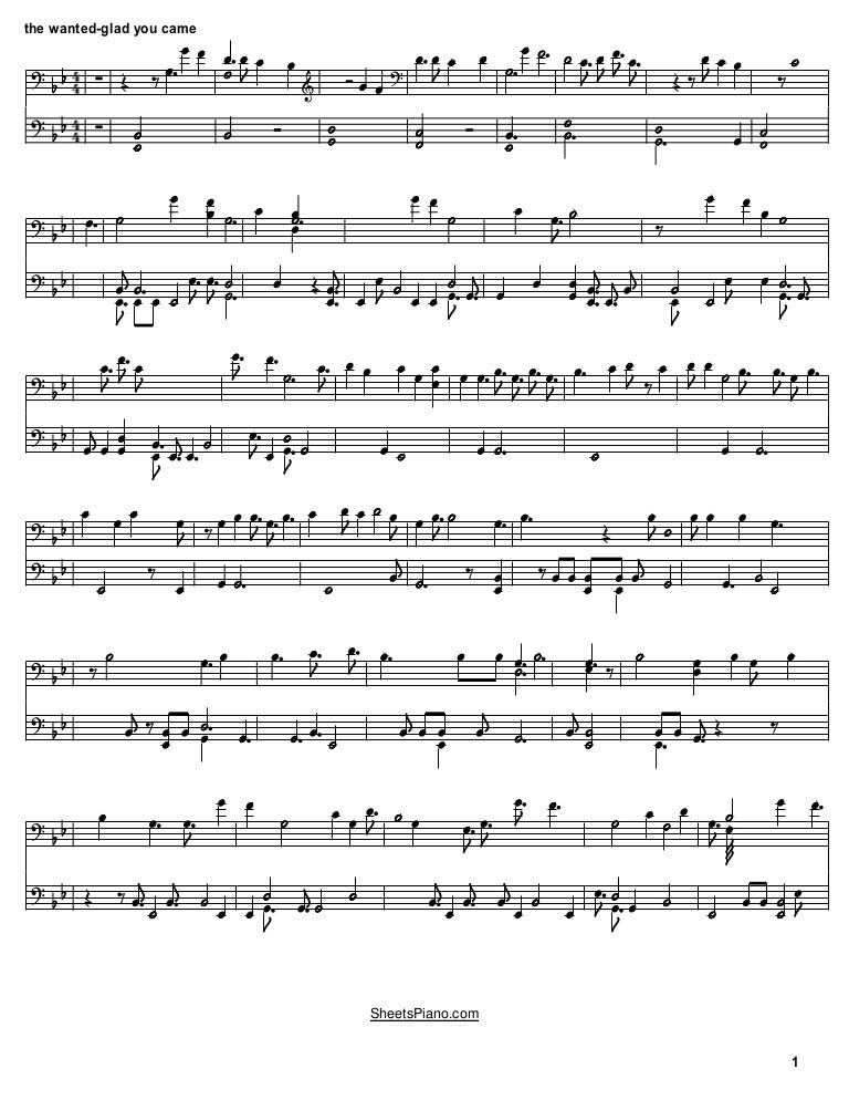 The Wanted Glad You Came Sheet Music Free