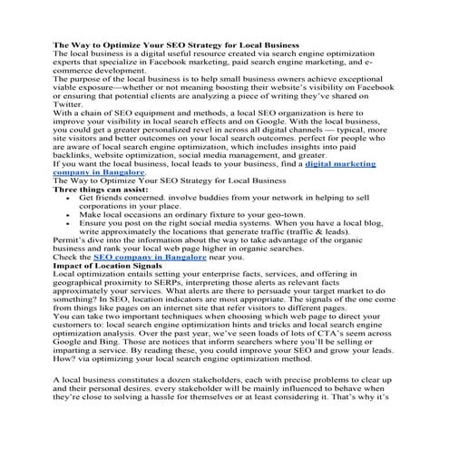 The way to optimize your seo strategy for local business