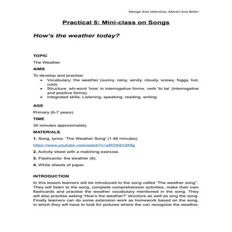 The weather Lesson plan by Monge Valentina and Morán Ana