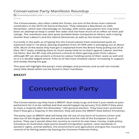 UK Election 2015 - Summarised Manifestos of the Main Parties | PDF