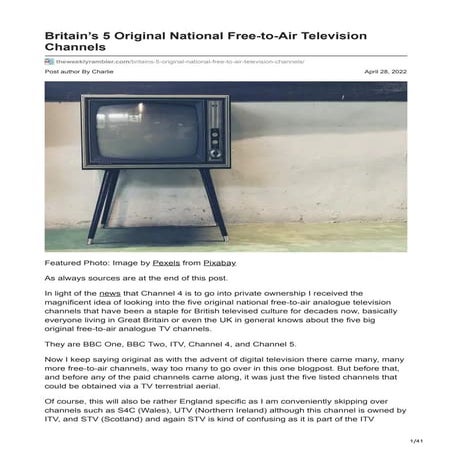 Britains 5 Original National Free-to-Air Television Channels