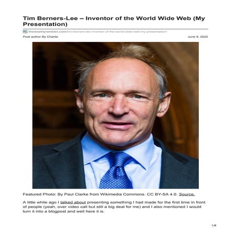 Tim Berners-Lee  Inventor of the World Wide Web