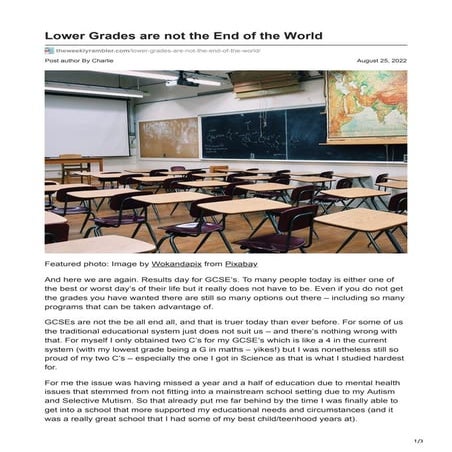 Lower Grades are not the End of the World