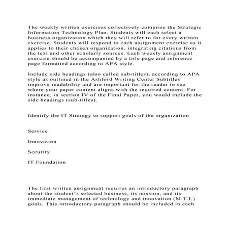 The weekly written exercises collectively comprise the Strategic Inf.docx