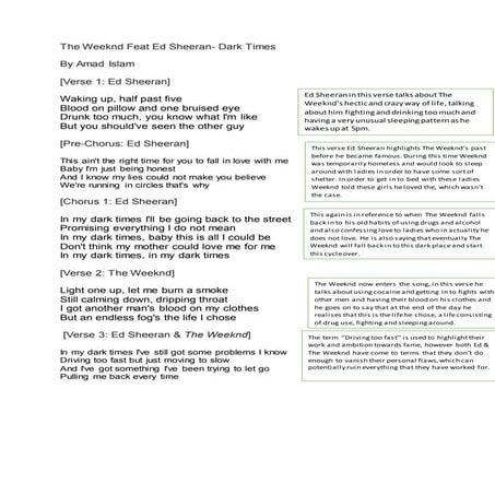 The weeknd feat ed sheeran Dark Times Lyric Analysis (Amad Islam)