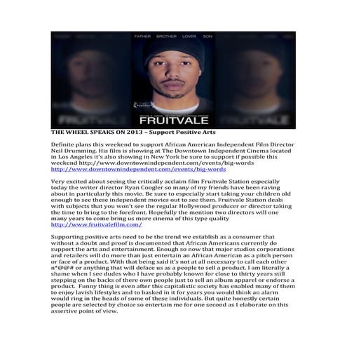 THE WHEEL SPEAKS ON 2013 – Support Positive Arts