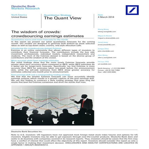 Deutsche Bank Quantitative Strategies Research: The Wisdom Of Crowds ...