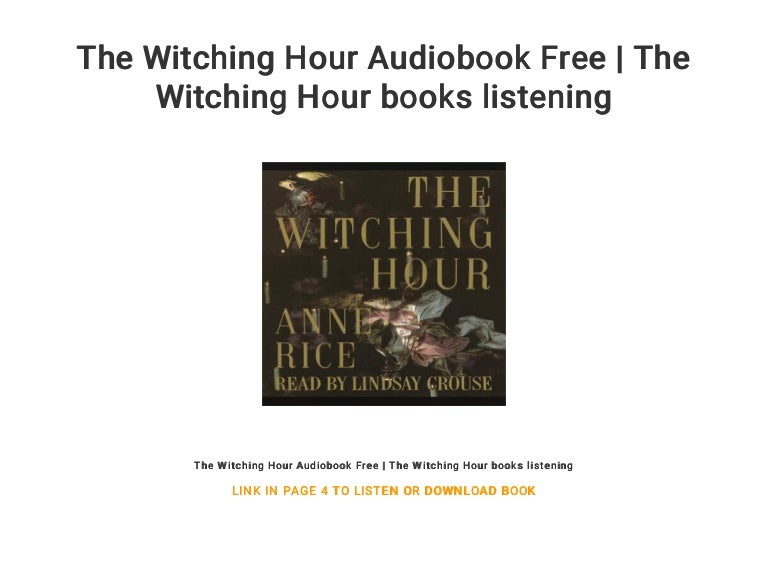 The Witching Hour Audiobook Free The Witching Hour Books Listening