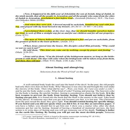The Word of God about fasting and almsgiving