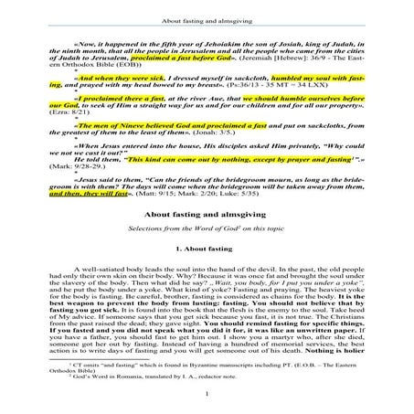 The Word of God about fasting and almsgiving