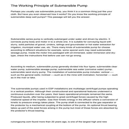 The Working Principle of Submersible Pump