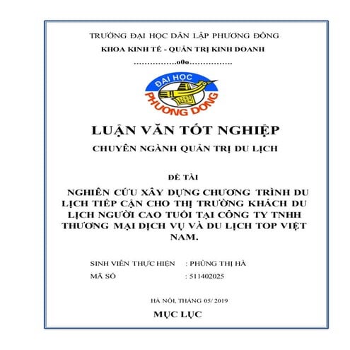 Đề tài du lịch: Thiết kế Tour du lịch cho người cao tuổi, 9 ĐIỂM, HAY! 