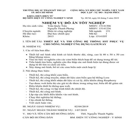 Đề tài: Hệ thống Iot phục vụ cho nông nghiệp ứng dụng Gateway