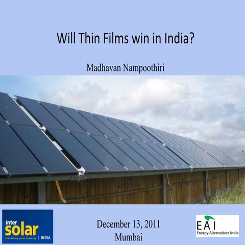 Thin film Solar  Photovoltaics  in India