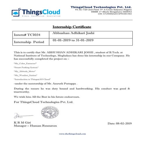 Internship Completion Certification