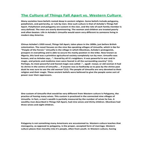 Things fall apart  umofian society vs western society or missionaries