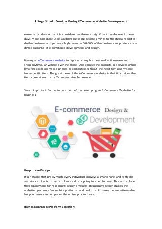 Things Should Consider During ECommerce Website Development