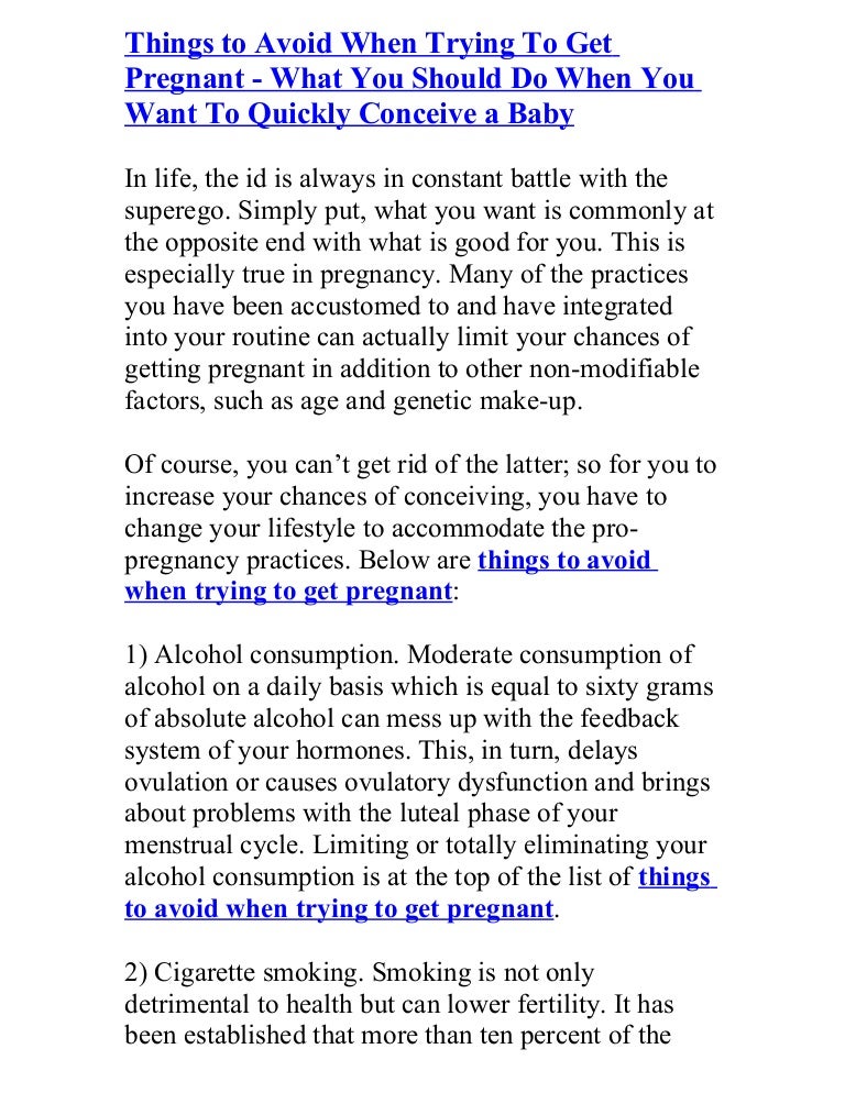 Things To Avoid When Trying To Get Pregnant What You Should Do When