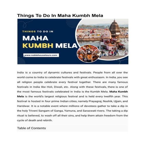 Things To Do In Maha Kumbh Mela 2025 with Noble House Tours