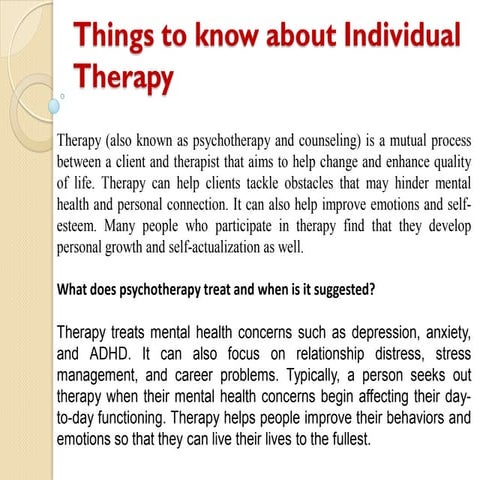 Things to know about Individual Therapy | PDF