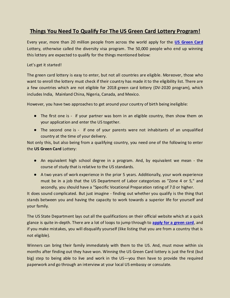 Things You Need To Qualify For The Us Green Card Lottery Program