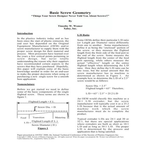 Basic Screw Geometry: Things Your Extruder Screw Designer Never Told ...