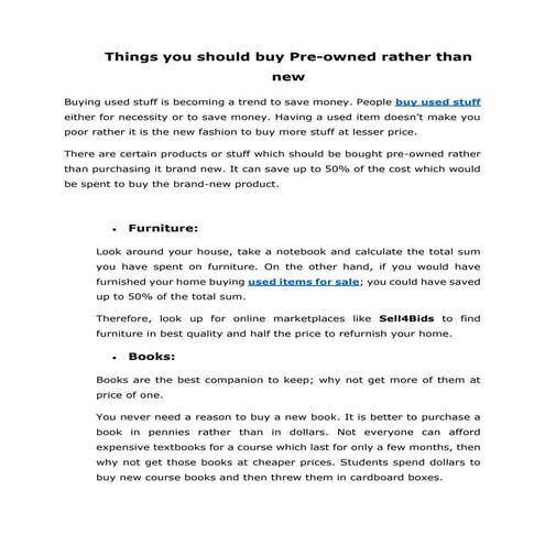 Things you should buy Pre-owned rather than new