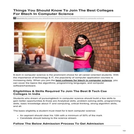 Things You Should Know To Join The Best Colleges For Btech In Computer Science