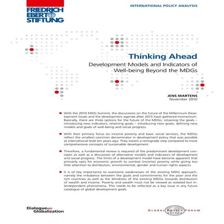 Thinking Ahead - Development Models and Indicators of Well-being Beyond the M...