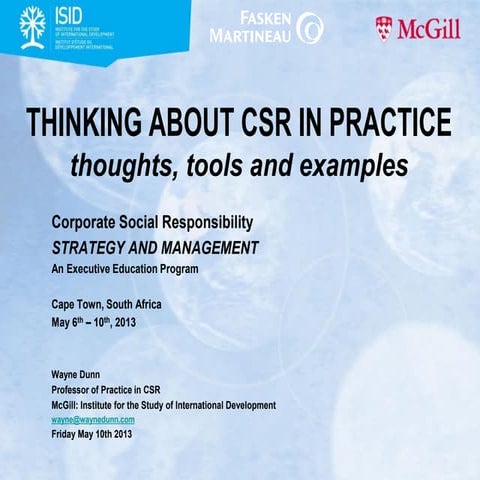 Thinking About CSR in Practice:  thoughts, tools and examples