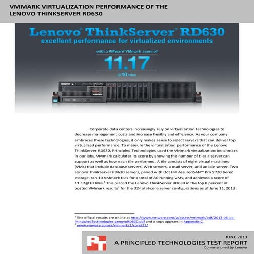 VMmark virtualization performance of the Lenovo ThinkServer RD630