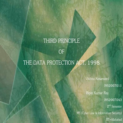 Third Principle Of The Data Protection Act, 1998 (Uk)