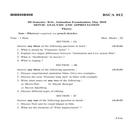 Third sem sample paper of movie analysis and appreciation bsca 012 | PDF