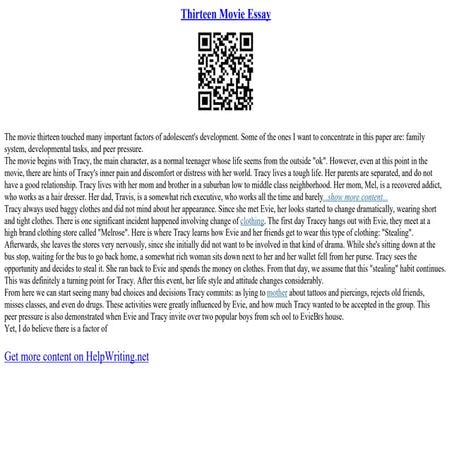 Thirteen Movie Essay