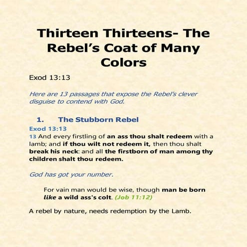 Thirteen Thirteens- The Rebel’s Coat of Many Colors