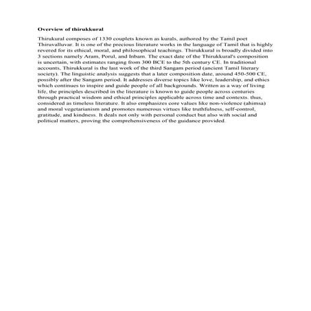 Thirukkural, a brief overview of its background and structure | PDF ...