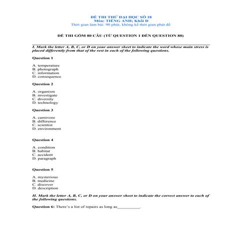 đề Thi số 18 (tiếng anh)