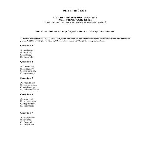 đề Thi số 31(tiếng anh)