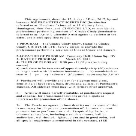 This Agreement, dated the 12 th day of Dec., 2017, by and between.docx