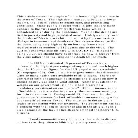 This article states that people of color have a high death rate in t.docx