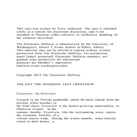 This case was written by Terry Anderson. The case is intende | DOCX
