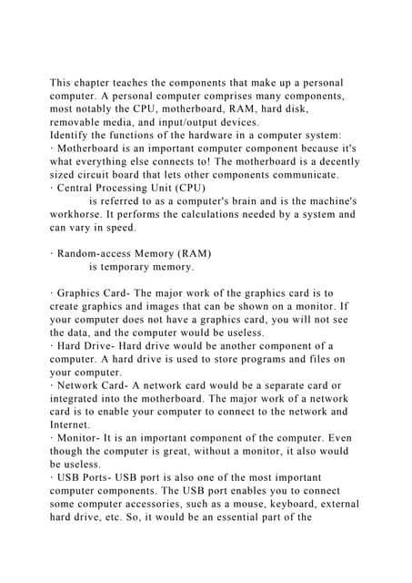 This chapter teaches the components that make up a personal comput.docx