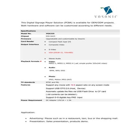 This Digital Signage Player Solution (Vga325)