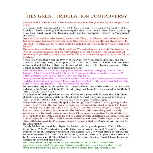 This great tribulation controversy