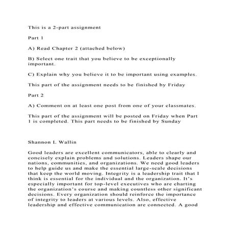 This is a 2-part assignmentPart 1A) Read Chapter 2 (attached.docx