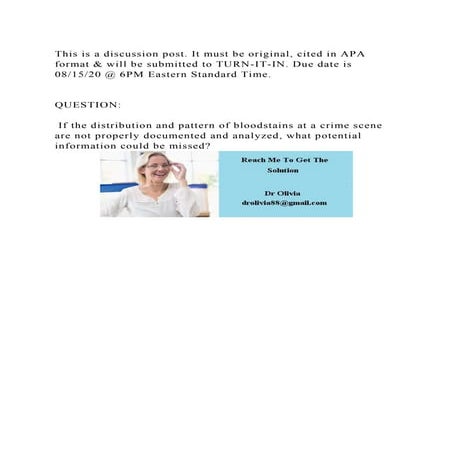 This is a discussion post. It must be original, cited in APA format .docx